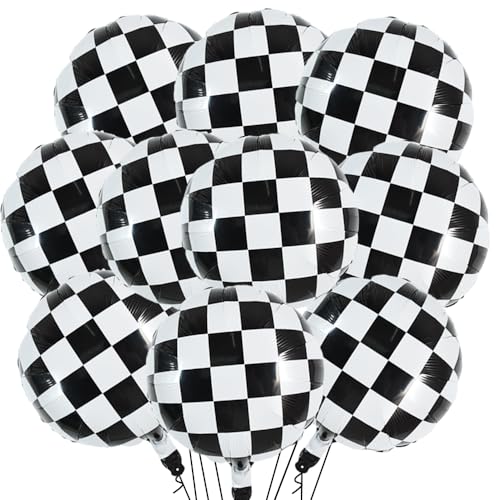 TONIFUL 45,7 cm karierte Luftballons schwarz und weiß karierte Luftballons Rennballons große karierte Folienballons für schnelles Rennauto Motto-Party-Dekorationen karierte Flagge Partyzubehör von TONIFUL