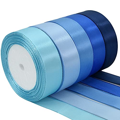 TONIFUL 5 Farben 115M x 25mm Satinband Geschenkband Schleifenband Stoffband Dekoband Stoff Bänder zum Basteln und Geschenk Verpacken, Dekoration, Blumen, Basteln, Blau System（23M/pro Volumen） von TONIFUL