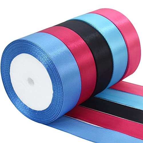 TONIFUL 5 Farben 115M x 25mm Satinband Geschenkband Schleifenband Stoffband Dekoband Stoff Bänder zum Basteln und Geschenk Verpacken, Dekoration, Blumen, Basteln, Rosa und Blau（23M/pro Volumen） von TONIFUL