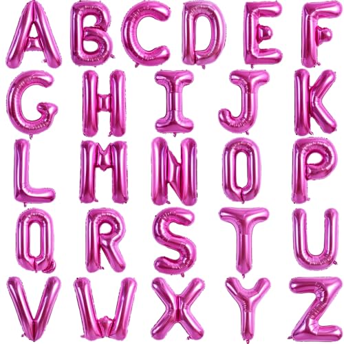 TONIFUL 52 Stück 16 Zoll Rosenrote Buchstabe A-Z Ballons Rosa Benutzerdefinierte Phrase Mylar Folie Alphabet Erstellen Sie Ihr Eigenes Banner für Geburtstag Jubiläum Feier Graduierung Party Supplies von TONIFUL