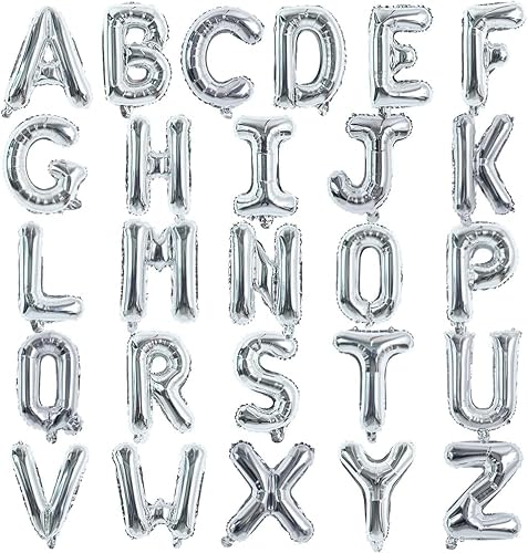 TONIFUL 52 Stück 16 Zoll Silber Buchstabe A-Z Ballons Benutzerdefinierte Phrase Mylar Folie Alphabet Erstellen Sie Ihr Eigenes Banner für Geburtstag Jubiläum Feier Graduierung Party Supplies von TONIFUL