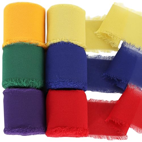 TONIFUL 6 Rollen Regenbogen-Set Chiffonband 3,8 cm × 4,5 m Band Stoff Seidenband für Geschenkverpackungen Hochzeit Party Dekoration Blumenstrauß Verpackung Schleifen Basteln von TONIFUL