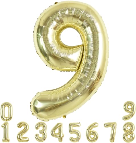 TONIFUL Ballon mit großen Zahlen, 101,6 cm, hellgold, 0–9, für Geburtstagsparty, Hochzeit, Brautparty, Verlobung, Abschlussfeiern, Jahrestag von TONIFUL
