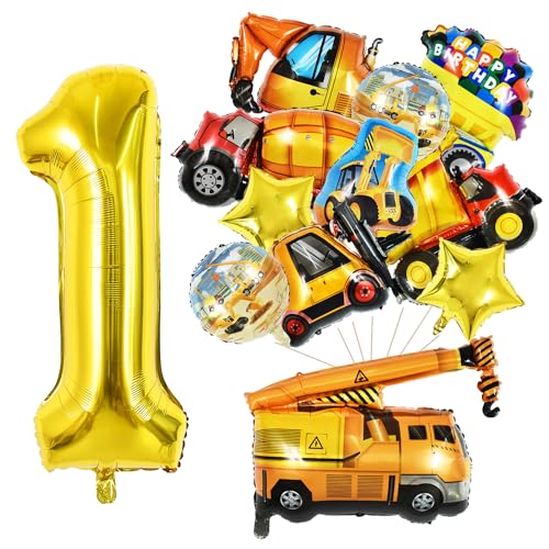 TONIFUL Bau Luftballons Set mit 101.6 cm Gold Zahl 1 Luftballons von TONIFUL
