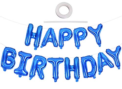 TONIFUL Blau Happy Birthday Ballon Girlande，16 Zoll Blau Folie Happy Birthday Folienballon Luftballon Geburtstagsballon Banner Helium Ballon für Geburtstag Party, Geburtstagsbanner von TONIFUL