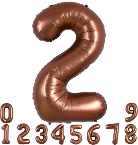 TONIFUL Luftballon mit großen Zahlen, 101,6 cm, Kaffeebraun 0–9, Geburtstagsparty-Dekorationen, große Schokolade, Zahl 2, Folienballon Digital 2 für Geburtstagsparty, Brautparty, Verlobung, Jahrestag, von TONIFUL