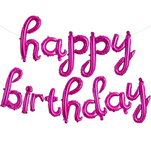 TONIFUL Luftballons "Happy Birthday" in Hot Pink, kursive Happy Birthday-Ballons, Hot Pink, Geburtstagsdekorationen, Hot Pink, Mylar-Folie, Geburtstagsballons für Kinder und Erwachsene von TONIFUL