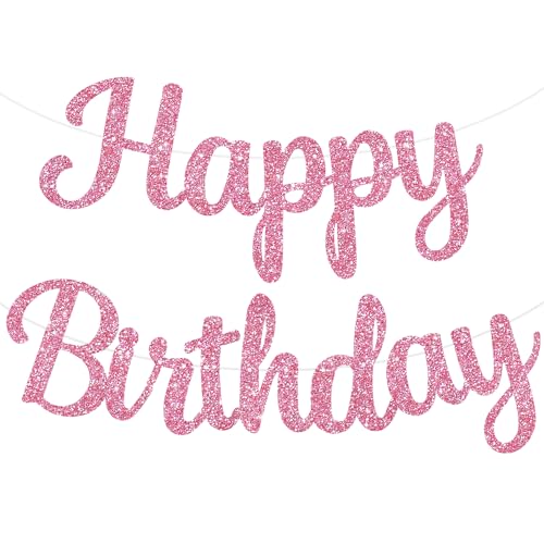 TONIFUL Pink Happy Birthday Banner KENO DIY 10Füße, Pre-Strung-Glitter Happy Birthday Zeichen, Happy Birthday Girlande, Happy Birthday Hintergrund, Happy Birthday Dekorationen für Frauen von TONIFUL