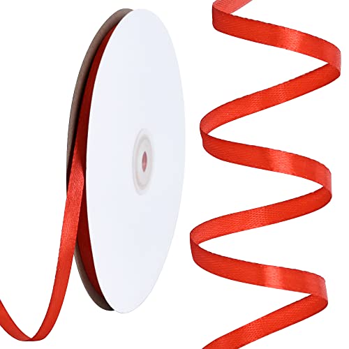 TONIFUL Rotes Satinband, 0,6 cm x 91,4 m, dünnes einfarbiges Satinband für Geschenkverpackungen, Basteln, Haarschleifen, Hochzeitsdekoration, Einladungskarten, Blumensträuße von TONIFUL