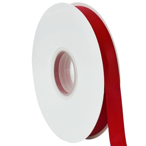 TONIFUL Rotes Satinband, 1,5 cm x 45,7 m, dünnes, solides Stoffband für Blumensträuße, Geschenkverpackungen, Schleifen, Basteln, Heimdekoration. von TONIFUL