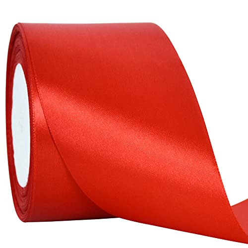 TONIFUL Rotes Satinband, 7,6 cm x 22,8 m, solide Seidenbänder für Geschenkverpackungen, Basteln, Blumensträuße, Valentinstag, Weihnachten, Geschenkverpackung, Party, Hochzeitsdekoration von TONIFUL