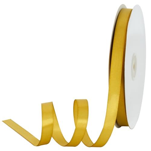 TONIFUL Satinband, 1,27 cm x 91,4 m, dunkelgoldfarben, dünnes festes Stoffband für Einladungen, Geschenkverpackungen, Schleifen, Basteln, Blumensträuße, Valentinstag, Hochzeit, Party-Dekoration von TONIFUL