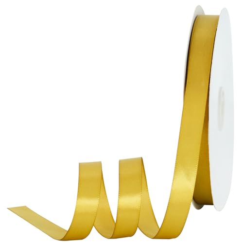 TONIFUL Satinband, 1,6 cm x 91,4 m, dunkelgoldfarben, dünn, solide, frabische Bänder zum Nähen, Basteln, Schleifen, Geschenkverpackungen, Einladungskarten, Hochzeitsfeier, Valentinstagsdekoration von TONIFUL