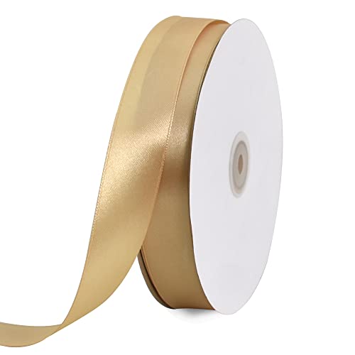 TONIFUL Satinband golden 25mm, 91 Meters Dekoration Geschenkband Fein Schleifenband, Stoffband für Hochzeit, Taufe und Geburtstag Geschenke Der Valentinstag Verpackung von Geschenken von TONIFUL