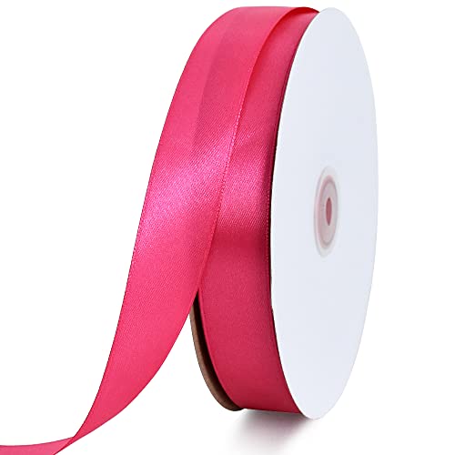 TONIFUL Satinband in schockierendem Rosa, 2,5 cm x 91,4 m, dünnes einfarbiges Satinband für Geschenkverpackungen, Basteln, Haarschleifen, Hochzeitsdekoration, Einladungskarten, Blumensträuße von TONIFUL