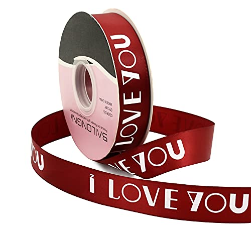 TONIFUL Satinband mit Aufschrift "I Love You", 2,5 cm x 45,7 m, Dunkelrot von TONIFUL