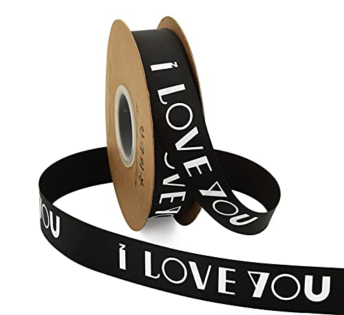 TONIFUL Satinband mit Aufschrift "I Love You", 2,5 cm x 45,7 m, Schwarz von TONIFUL