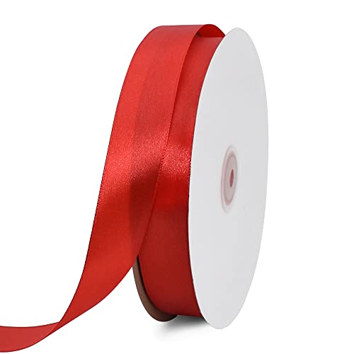 TONIFUL Satinband rot 25mm, 91 Meters Dekoration Geschenkband Fein Schleifenband, Stoffband für Hochzeit, Taufe und Geburtstag Geschenke Der Valentinstag Verpackung von Geschenken von TONIFUL