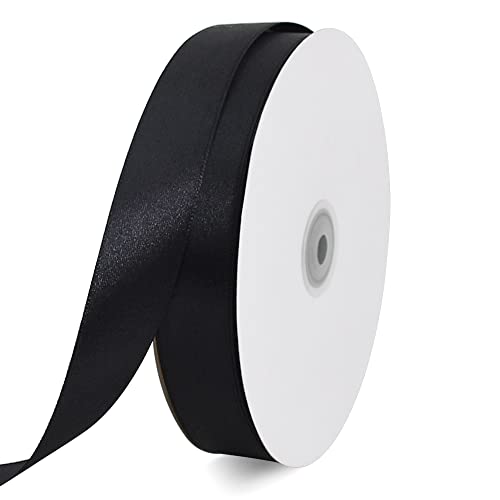 TONIFUL Satinband schwarz 25mm, 91 Meters Dekoration Geschenkband Fein Schleifenband, Stoffband für Hochzeit, Taufe und Geburtstag Geschenke Der Valentinstag Verpackung von Geschenken von TONIFUL