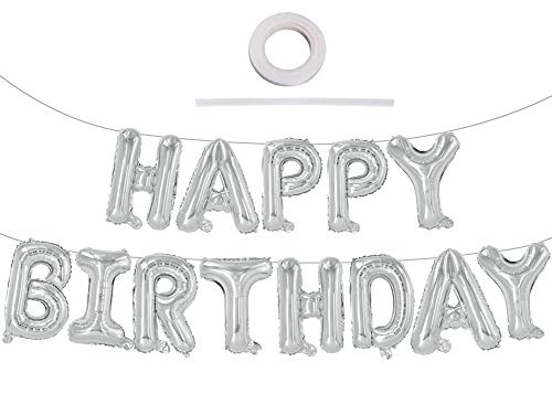 TONIFUL Silber Happy Birthday Ballon Girlande,16 Zoll Silver Folie Happy Birthday Folienballon Luftballon Geburtstagsballon Banner Helium Ballon für Geburtstag Party, Geburtstagsbanner von TONIFUL