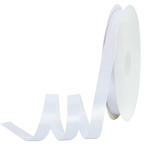 TONIFUL Weißes Satinband, 1,6 cm x 91,4 m, dünnes solides Frabic-Band zum Nähen, Basteln, Schleifen, Geschenkverpackungen, Einladungskarten, Hochzeitsfeier, Valentinstagsdekoration von TONIFUL