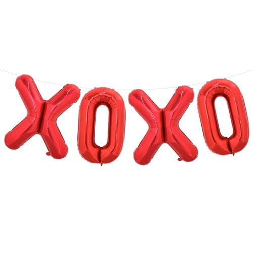 TONIFUL XOXO Luftballons, Banner, Folie, Valentinstag, Dekoration, Luftballons, perfekt für romantischen Valentinstag, Hochzeit, Brautparty, Jahrestag, Verlobung, Party, Zubehör, 40,6 cm, Rot von TONIFUL