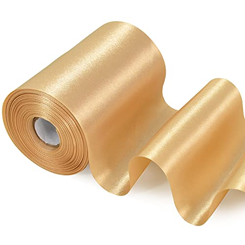 TONIFUL breites goldfarbenes Satinband, 10,2 cm x 20 m, solides Gewebe, großes Band zum Schneiden, Zeremonie-Set, große Öffnung, Stuhlschärpe von TONIFUL