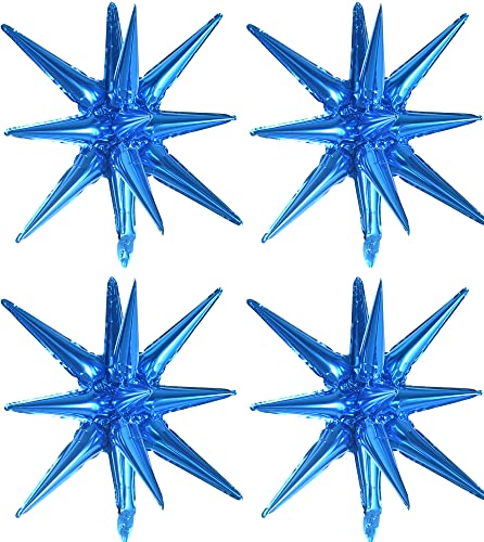 Toniful 4 Pcs 22inch 4D Blue Starburst Kegel Mylar Ballons 14Point Star Ballons Explosion Star Folie Ballons für Party Supplies Hintergrund Weihnachten, Neujahr, Geburtstag, Hochzeit, Fotokabine von TONIFUL