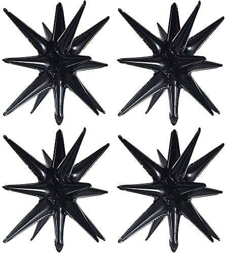 Toniful 4 Pcs 22inch 4D Schwarz Starburst Kegel Mylar Ballons 14Point Star Ballons Explosion Star Folie Ballons für Party Supplies Hintergrund Weihnachten, Neujahr, Geburtstag, Hochzeit, Fotokabine von TONIFUL