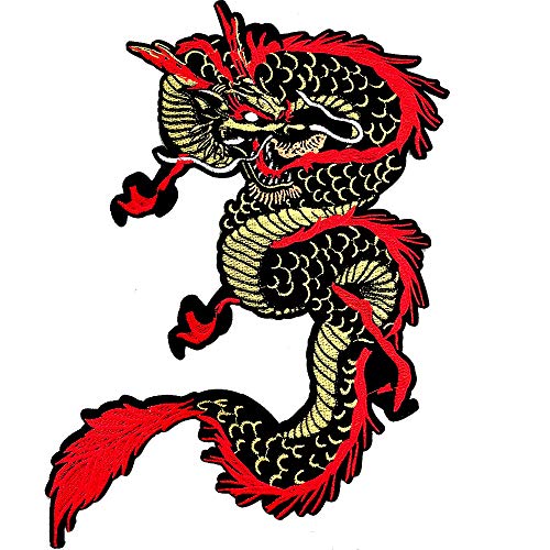 Bestickter Aufnäher zum Aufbügeln oder Aufbügeln, Motiv: Goldener Drache, chinesischer Drache, zum Aufnähen oder Aufbügeln, für chinesische Drachen, Jeans, Jacken, Kleidung, Taschen (Rotgold) von TOOBIT