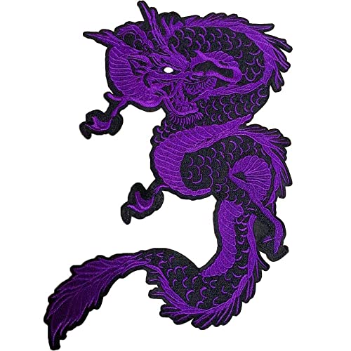 Großer Drachen-Aufnäher, bestickt, zum Aufbügeln, 34 cm, geeignet für Jeans, Jacken, Kleidung, Taschen (lila) von TOCYORIC