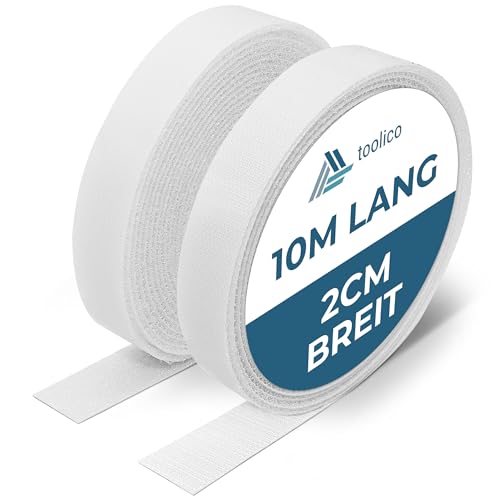 TOOLICO Klettband selbstklebend extra stark - 10M x 20mm - Wetterbeständig - Doppelseitig - weiß - zum anbringen von Fliegengitter, als Klettverschluss von TOOLICO