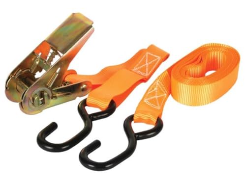 Toolland Spanngurt mit Ratsche, zweiteilig, 2 S-Haken, für kleinere Lasten, max. 500 kg, Polyester, Orange, 4.5 m x 25 mm von Toolland a land of possibilities