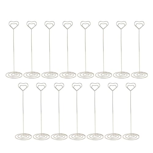 TOOLSGO 15 Stück elegante silberne herzförmige Tischkartenhalter Eisen Draht Platzkarten Clips für Hochzeiten Fotodisplays Lebensmittelzeichen Memo Notizen von TOOLSGO