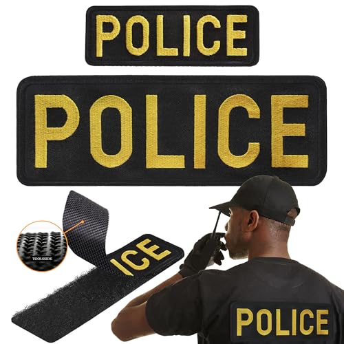 2 Pack Police Patch - Polizei Weste Patches für taktische Weste, Polizei Patches mit Klettverschluss, Big Police Patch und Kleiner Polizei Patch für Uniformen, Jacke usw. (Schwarz mit gelben von TOOLSSIDE