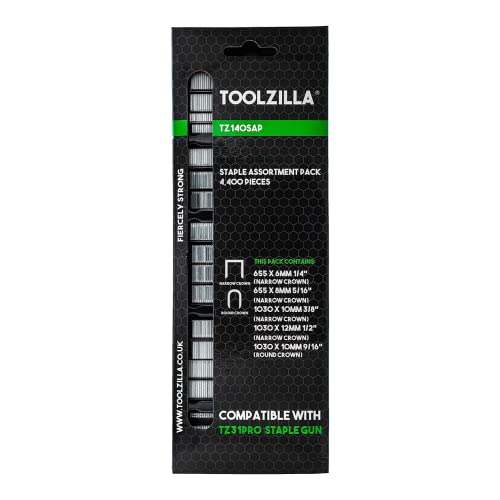 TOOLZILLA Klammern für Tackerpistole 4.400 Stück, Profi Packung mit Schmaler und Runde Krone in 6-14 mm aus hochqualitativem Stahl für Hand- und Heimwerk, und Befestigungsmaterial, Möbel, Türen von TOOLZILLA