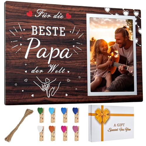 TOONGEEN Vatertagsgeschenk für Papa, Personalisiert Geburtstagsgeschenke für Papa Vater Geschenk Geburtstag, Papa Bilderrahmen Holz 10x15cm Vatertag Geschenke von Kindern Tochter Sohn von TOONGEEN