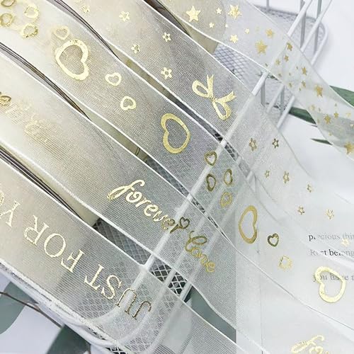 TOOSOAR 5 Rollen Geschenkband Gold Schleifenband,Dekoband Basteln,Geeignet für Hochzeit Dekoration Party Favours Transparentes Farbband von TOOSOAR