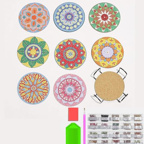 TOOSOAR 8 STK Diamond Painting Untersetzer mit Halter, Diamond Art Painting Mandala Glasuntersetzern, DIY Untersetzer zum Basteln Erwachsene, Für Gläser Weingläser Vasen von TOOSOAR