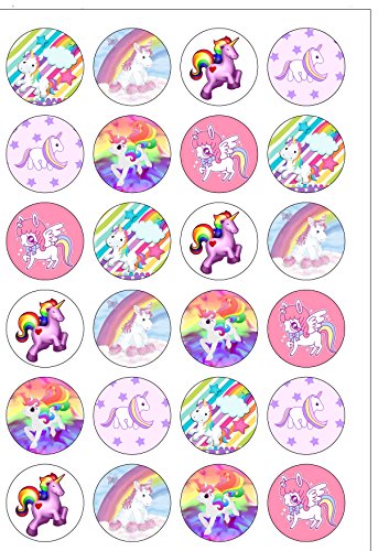 Top That 24 Stück essbare Kuchendekorationen aus Oblatenpapier mit Einhorn-Regenbogenmotiven, Weiß, Party, Feierliche Anlässe von Top That