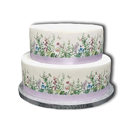 Top That Essbares Deko-Band, Motiv: Wildblumen und Schmetterlinge, perfekt für größere Kuchen, einfach zu verwenden von Top That