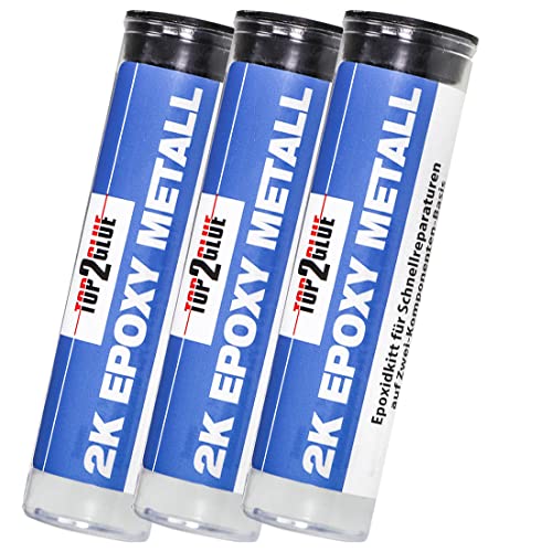 Top2Glue 2K Epoxid Kitt für Schnellreparaturen - Kaltmetall - Powerknete - Reparaturknete - Epoxidharz Knete - zwei Komponentenkleber extra stark - Auspuff Reparaturset (3) von TOP2GLUE