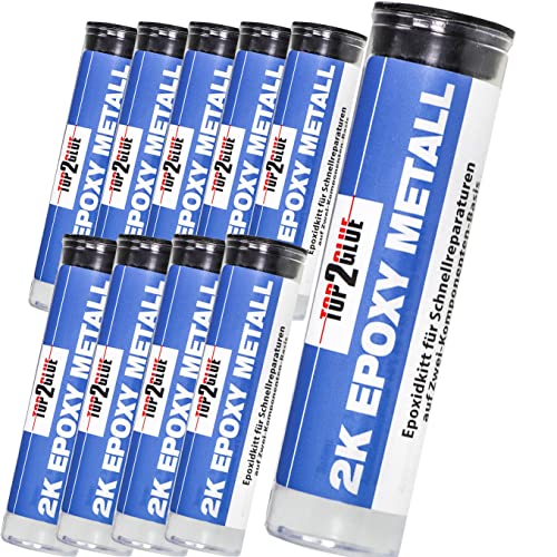 Top2Glue 2K Epoxid Kitt für Schnellreparaturen - Kaltmetall - Powerknete - Reparaturknete - Epoxidharz Knete - zwei Komponentenkleber extra stark - Auspuff Reparaturset (10) von TOP2GLUE