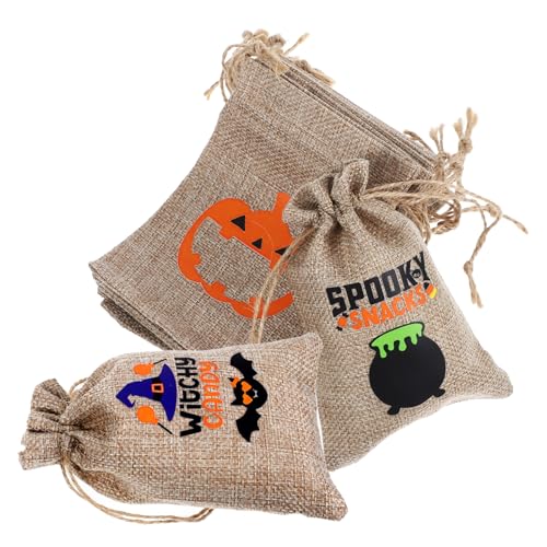 TOPBATHY 12 Stück Halloween-geschenktüte Tasche Halloween-süßigkeiten-goodie-bags Papiertüten Beutel Partytüten Für Sackleinen Füllstoffe Geschenktüte Für Halloween Leinen- von TOPBATHY