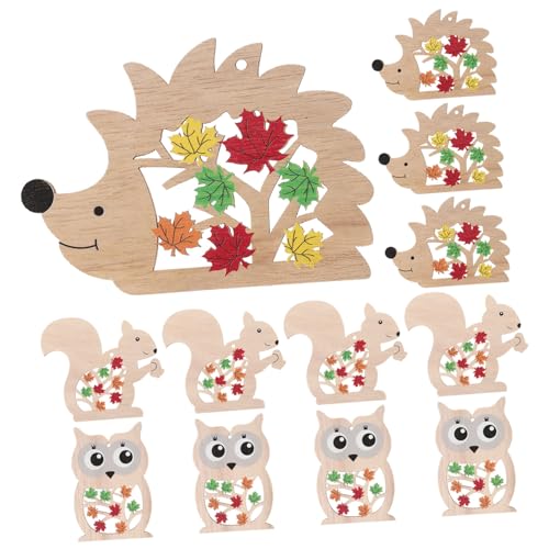 TOPBATHY 12St tierische Holzschnitzereien Tiere riesiger Plüsch Dekorationsartikel Frosch tragen Cartoon Tierfiguren Holzfiguren Set Cartoon Holzverzierung Tischdekoration aus Holz von TOPBATHY