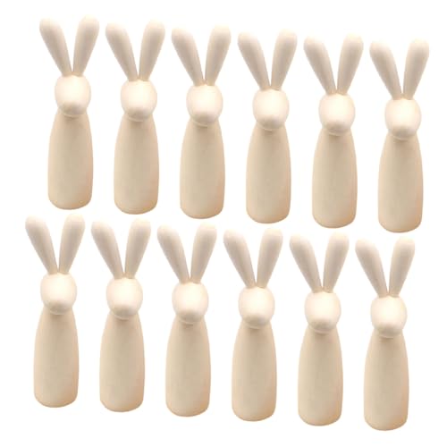 TOPBATHY 12 Natürliche Holz Hase Figuren Set Unbemalt Holz Peg Puppen Für Dekorationen Ostern Handwerk Spielzeug von TOPBATHY