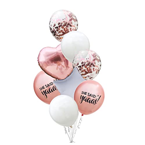 TOPBATHY 18 Teiliges Set She Said Luftballons Roségold Und Konfetti Ballons Sowie Herz Und Stern Alufolienballons Mit Roségold Bändern Für Hochzeits Und von TOPBATHY