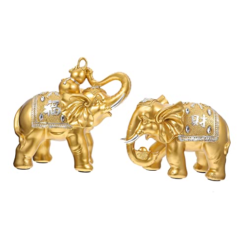 TOPBATHY 2St Elefanten-Ornamente Animal Figures kunstharz tischdeko esstisch hausdeko glückliche Elefantenfigur Figuren Plüsch Indoor-Desktop-Schmuck religiöse Handwerksverzierung Golden von TOPBATHY