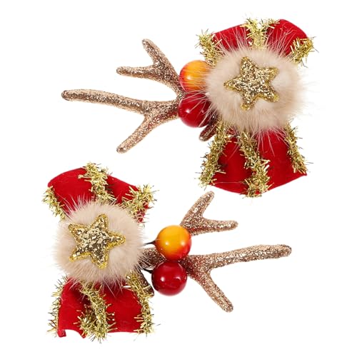 TOPBATHY 2St Geweih Haarspange haarschmuck für damen weihnachts haarschmuck Geweih-Haarspange Weihnachts-Haarschmuck Hirsch Ohrclips weihnachtsgeweih haarnadel Weihnachts-Ohrclip Plüsch rot von TOPBATHY