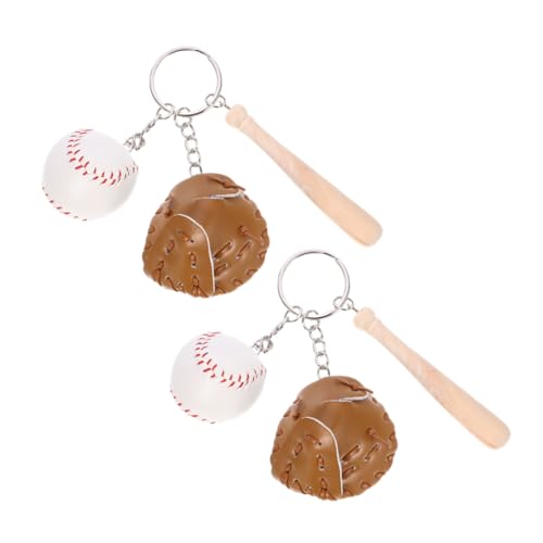 TOPBATHY 2St Schlüsselanhänger Schleife Kette Auto Telefon-Lanyard Haken Mini Baseballhandschuh Baseball Baseball Schlüsselring Schlüsselbund Baseball-Zubehör Taschenanhänger Holz von TOPBATHY